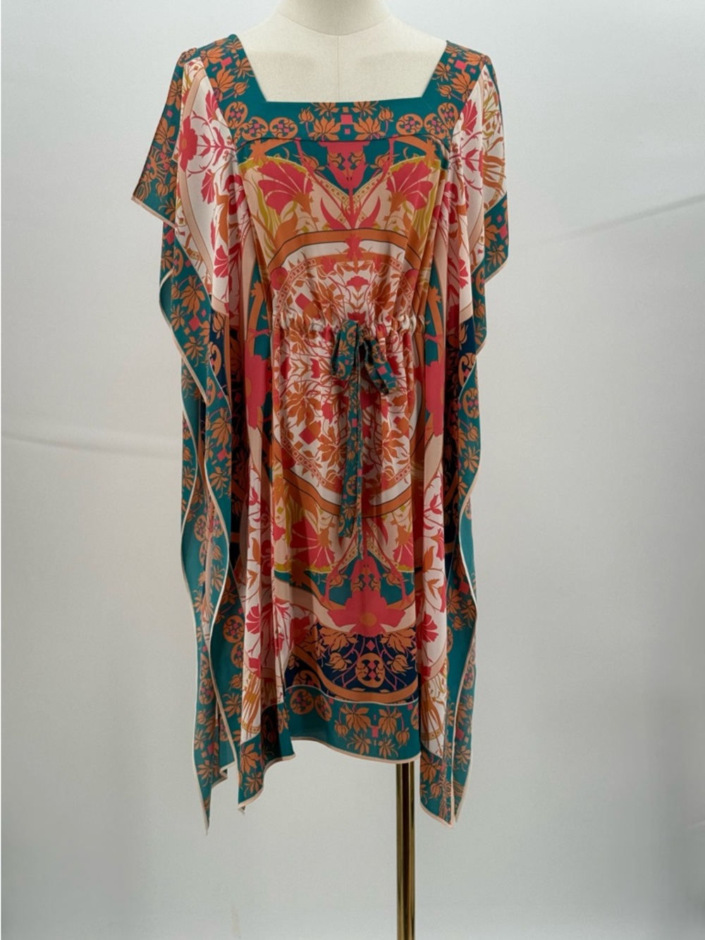 BCBGMAXAZRIA Inesa Floral Kaftan Tunic Kimono Coral Print Mini Dress Size XS - Picture 7 of 12
